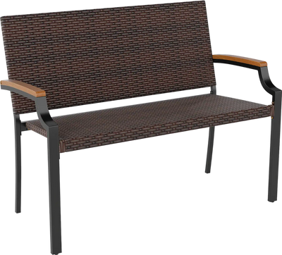 Costway Patio Wicker Loveseat Chair Acacia Wood Armrests Metal Frame 72175929 New