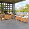 Acacia wood outdoor buffet cabinet with spacious countertop and shelves, perfect for backyard organization and outdoor.