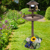 Pedestal bird bath with solar light, bird feeder, and flower planter in bronze, perfect for enhancing your garden.