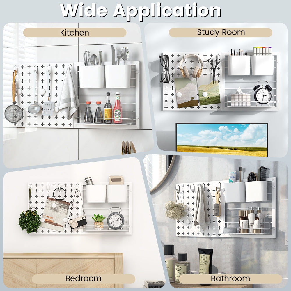 Pegboard Combination Kit wall organizer with magnets and hooks, ideal for kitchen, study, bedroom, and bathroom storage.