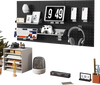 Wall-mounted pegboard kit in black with tools organized, featuring shelves and hooks for garage or workshop storage.