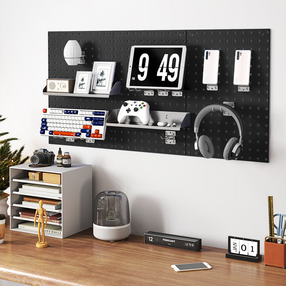 Wall-Mounted Pegboard Kit with 3 Pegboards for Garage Workshop-Black - Gallery View 1 of 10