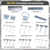 Complete accessories for wall-mounted pegboard kit, including hooks and shelves for garage organization.