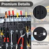 Wall-mounted pegboard kit showcasing pre-drilled holes and assorted hooks for organizing tools in garages and workshops.