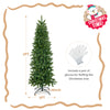 5-foot Pencil Christmas Tree with 180 LED lights, featuring a foldable metal stand and included gloves for fluffing.
