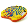 Inflatable towable tube for 1 or 2 persons, featuring heavy-duty PVC, padded handles, and vibrant design for water.