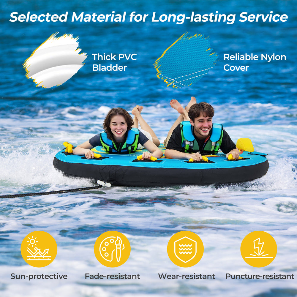 3-person inflatable boat tube with thick PVC bladder and nylon cover, ideal for lakes and oceans, supports up to 510.