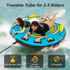 Towable inflatable boat tube for 2-3 riders, 71" diameter, with durable PVC and foam handles for safe water fun.