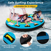 U-shaped inflatable boat tube for 3 riders, featuring padded handles and durable PVC for safe water adventures.