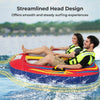 Inflatable towable tube for 1-2 persons with cockpit seating, heavy-duty PVC, and padded handles for safe water sports.