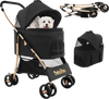 3-in-1 black pet stroller with removable carrier, adjustable canopy, and breathable mesh window for comfortable pet.