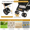 Stable wheels with shock-absorbing springs on the 3-in-1 black pet stroller, designed for diverse road conditions.