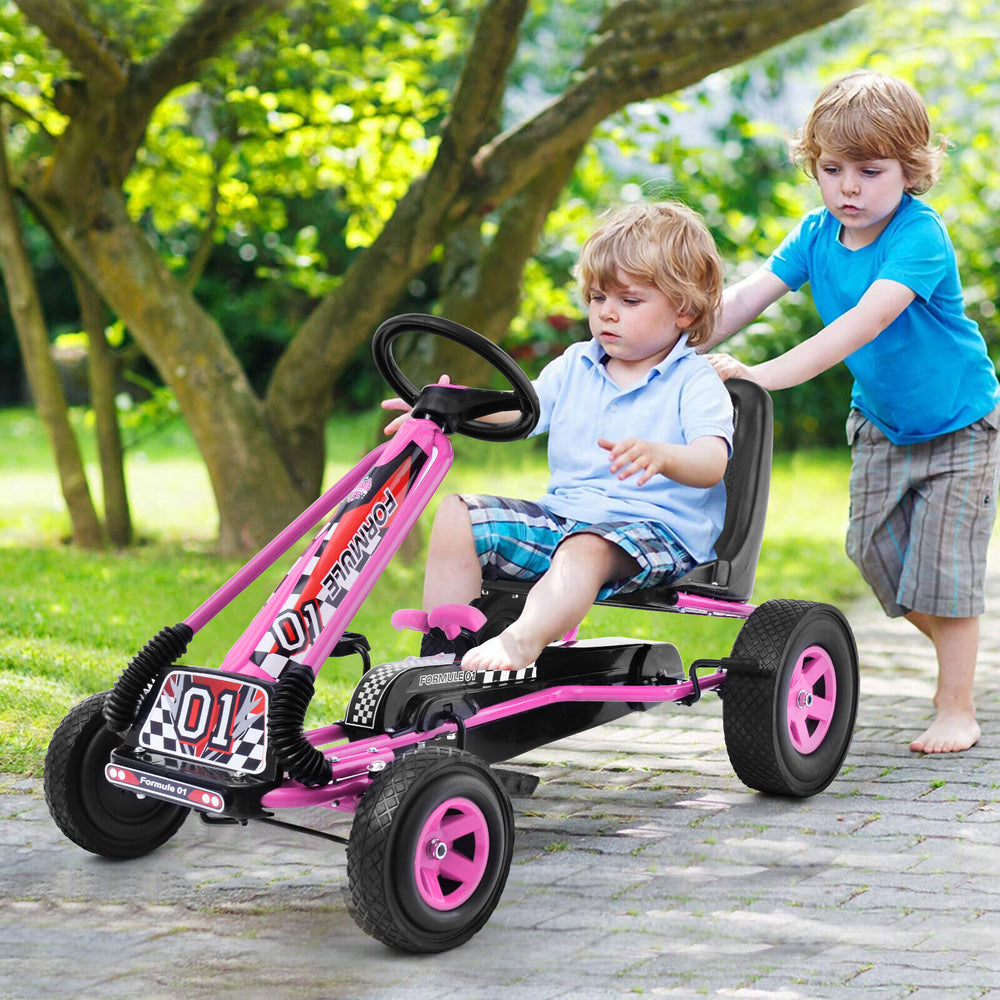 4 Wheels Kids Ride On Pedal Powered Bike Go Kart Racer Car Outdoor Play Toy-Pink - Gallery View 1 of 9