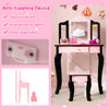 Kid vanity set with tri-folding mirror in pink and black leopard print, designed for stability and safety in children's.