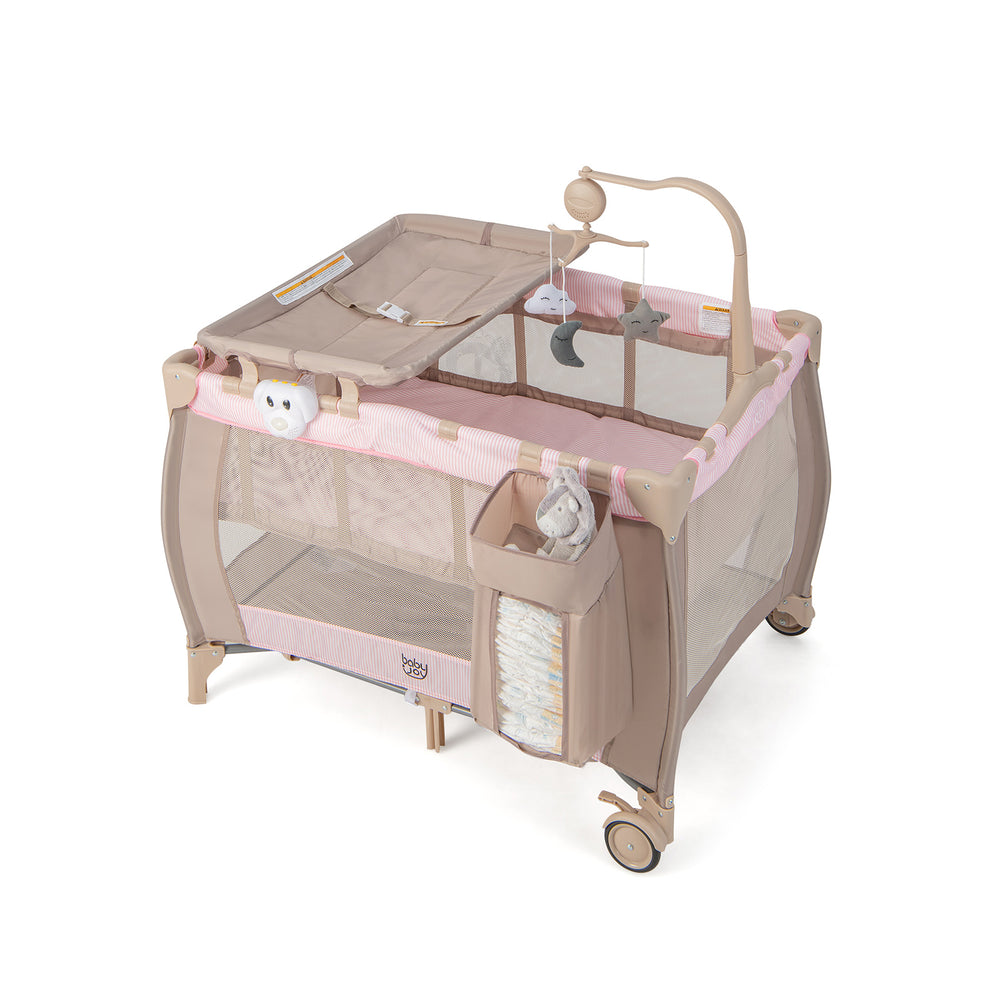 Portable Baby Playard with Changing Table Bassinet and Music Box-Pink - Gallery View 1 of 11