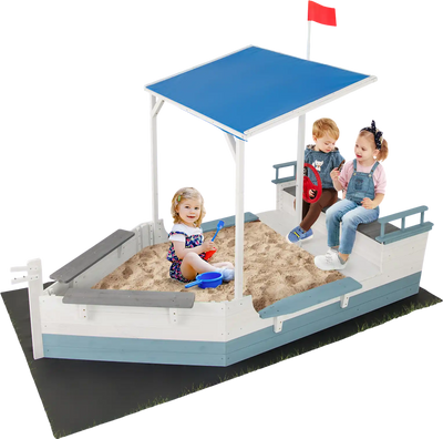 Costway Pirate Ship Sandbox Canopy Bench Seats Bottom Liner White 427139568 New