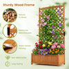 Planter raised bed with trellis made of fir wood, featuring a diamond lattice design for climbing plants in outdoor spaces.