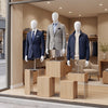 Plastic half body male mannequin with adjustable features, ideal for displaying suits and accessories in retail settings.