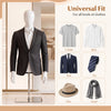 Plastic half body male mannequin with adjustable features, ideal for displaying various clothing items in stores and studios.