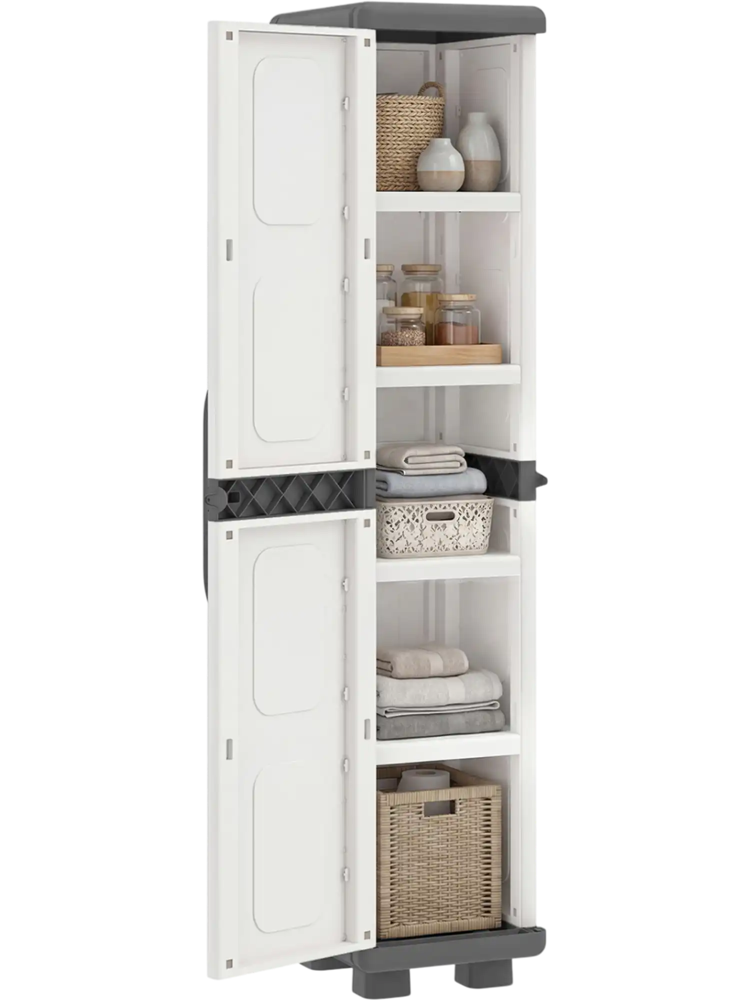 Costway Plastic Kitchen Pantry Cabinet Single Door 4 Adjustable Shelves 97390957 New