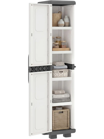 Costway Plastic Kitchen Pantry Cabinet Single Door 4 Adjustable Shelves 97390957 New