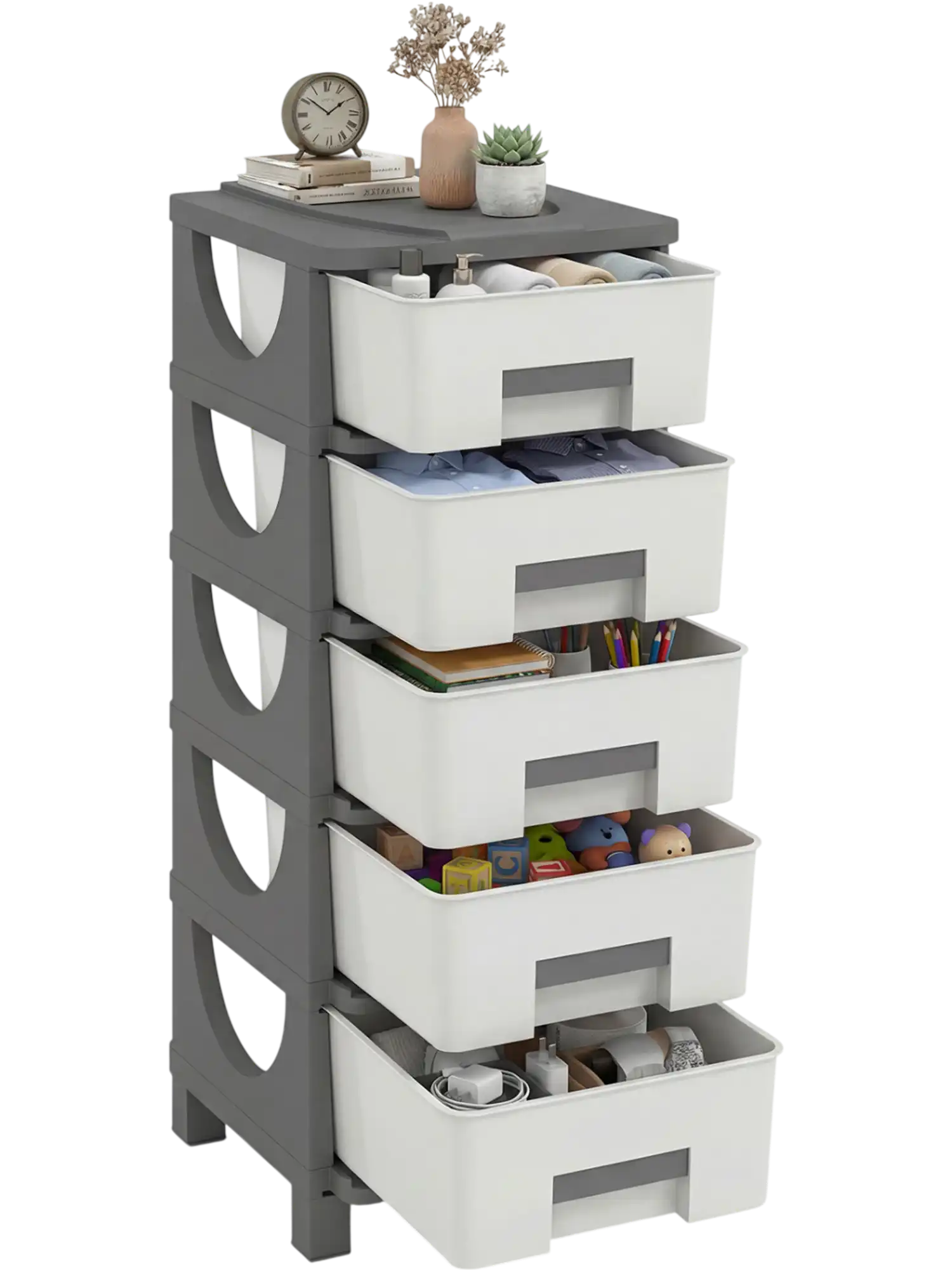 Costway Plastic Storage Organizer Drawer Cabinet Side Table Handles Bedroom 84861391 New