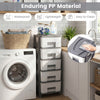 Plastic storage organizer with compact drawers in gray, made of lightweight waterproof PP material for easy cleaning.