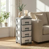 Gray plastic storage organizer with compact drawers, perfect as a side table for small bedrooms and easy access to.