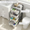 Gray plastic storage organizer with four drawers and spacious top for easy access, ideal for compact bedroom spaces.