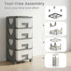 Plastic storage organizer with compact drawer cabinet in gray, featuring tool-free assembly and waterproof surface for.