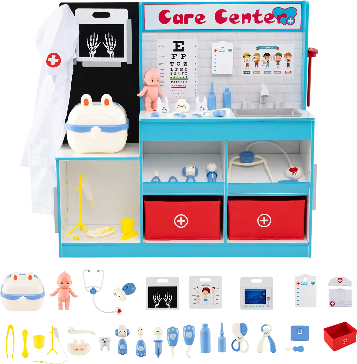 Costway Wooden Doctor's Office Medical Center Toy Playset 37887621 New