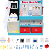 Play Doctor's Office wooden medical center toy set in blue with 29 accessories for imaginative role-playing games.
