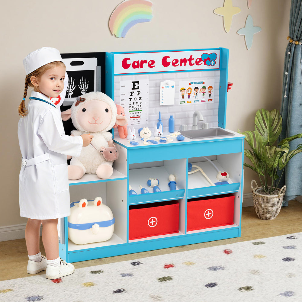 Play Doctor's Office Wood Medical Center Toy Set with Examine Region-Blue - Gallery View 1 of 10