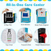 All-in-one blue medical center toy set featuring an eye chart, height measurement, faucet, and removable X-ray film.