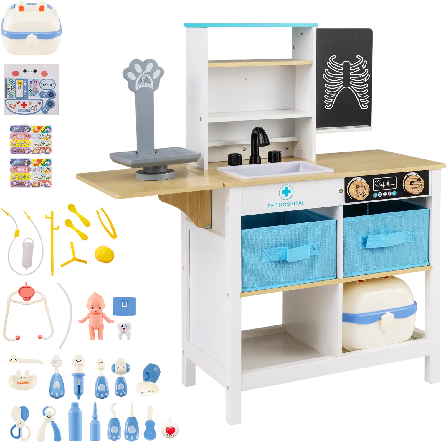 Costway Wooden Play Doctor's Office Medical Center Toy Set with Blackboard 83426342 New