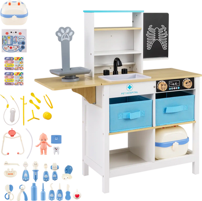 Costway Wooden Play Doctor's Office Medical Center Toy Set with Blackboard 83426342 New