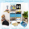 Play Doctor's Office toy set with folding tabletop, open storage shelves, and removable fabric drawers for imaginative.