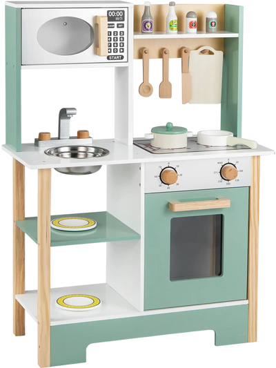 Costway Wooden Play Kitchen Toy Set with Chalkboard 22477587 New