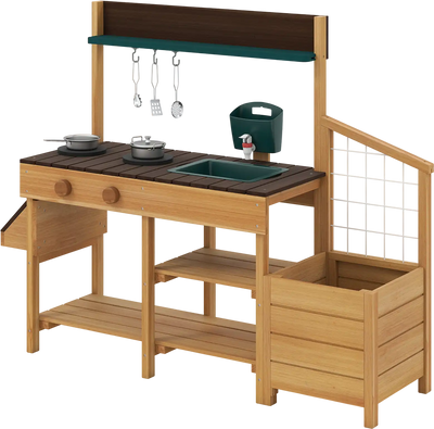 Costway Kids Wooden Mud Play Kitchen Toy Pretend Playset 56768196 New
