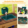 Wooden play kitchen for kids featuring a removable sink and faucet, perfect for water and sand play activities.