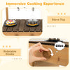 Wooden play kitchen for kids featuring stove tops, rotatable knobs, and a removable sink for imaginative cooking fun.