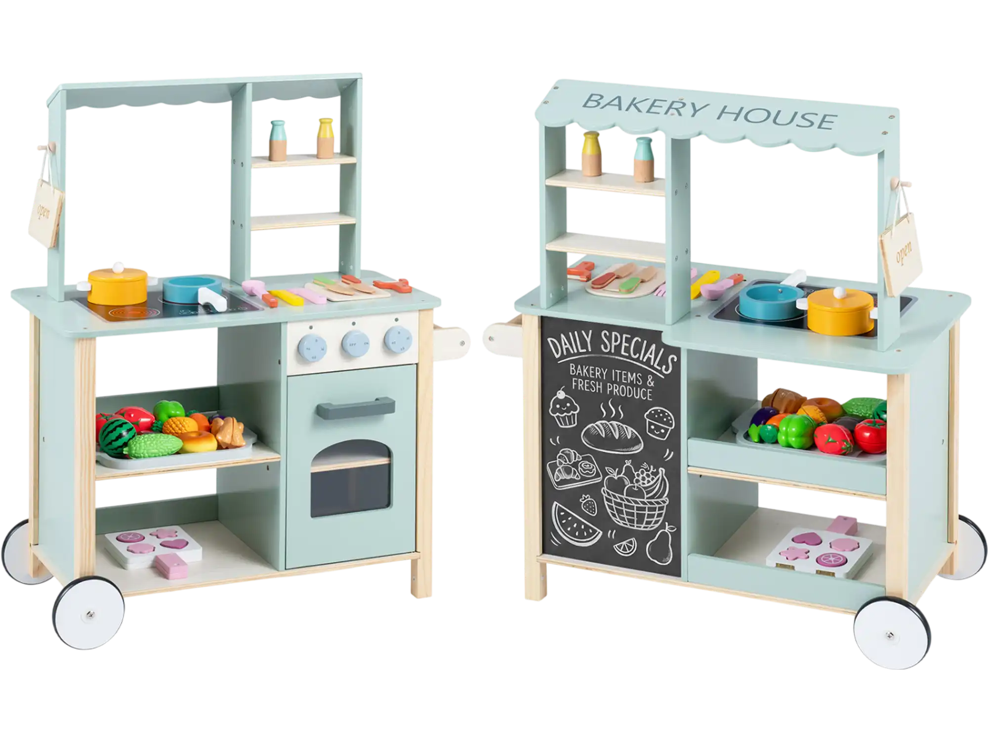 Costway Wooden Kids Play Kitchen Set w/ Cookware Accessories 66556375 New