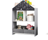 Playhouse kids bookshelf in gray with chalkboard and whiteboard, perfect for storage and creativity in children's rooms.