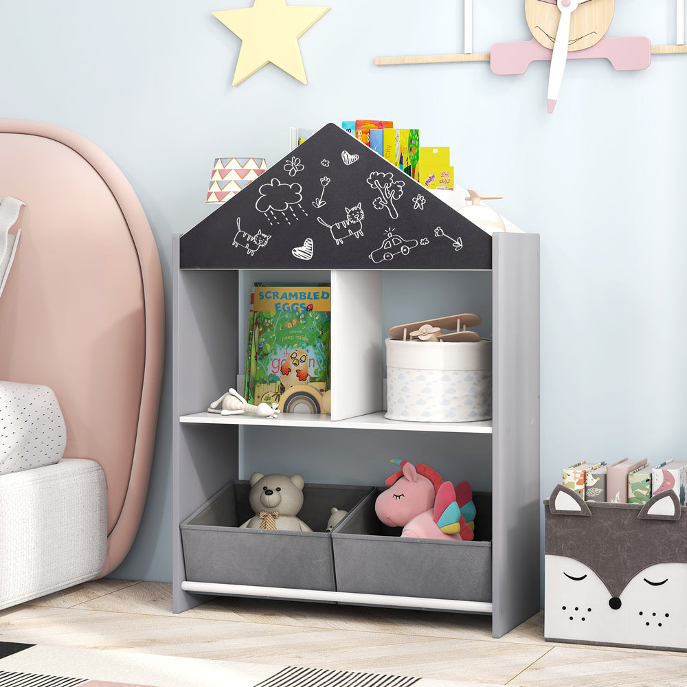 Playhouse Kids Bookshelf with Chalkboard and Whiteboard for 3-6 Years-Gray - Gallery View 1 of 10