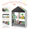 Playhouse kids bookshelf in gray with chalkboard, open compartments, and removable fabric drawers for organized storage.
