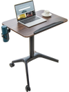 Pneumatic standing desk with adjustable height, anti-fall baffle, and cup holder, perfect for home office use.