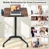 Pneumatic standing desk with adjustable height, anti-fall baffle, and cup holder, ideal for working, reading, or eating.