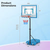 Pool basketball hoop dimensions showing 3-level adjustable height from 45.5" to 53.5" with a weighted base for stability.
