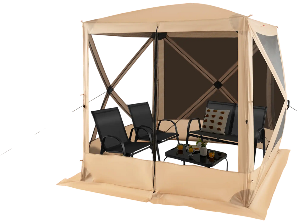 Pop-up gazebo with netting, 6.7 x 6.7 ft, sun-proof polyester, ideal for outdoor picnics and gatherings.