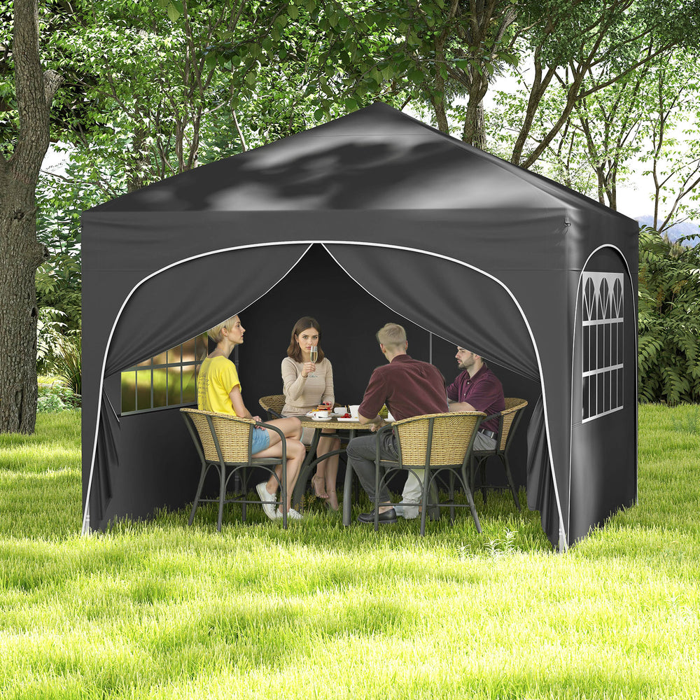 10 X 10 FT Pop up Canopy Tent with 4 Removable Sidewall-Gray - Gallery View 1 of 10